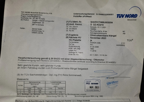 Honda Civic cena 15999 przebieg: 209000, rok produkcji 2006 z Jaworzno małe 301